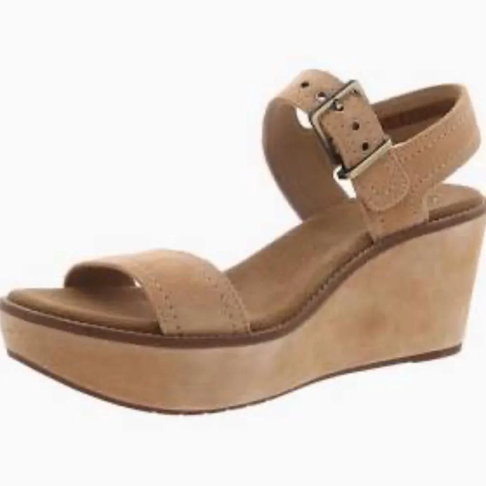 Clarks Ashley Orchid Tan Suede‎ Ankle Strap Platform Sandals Sz 8.5